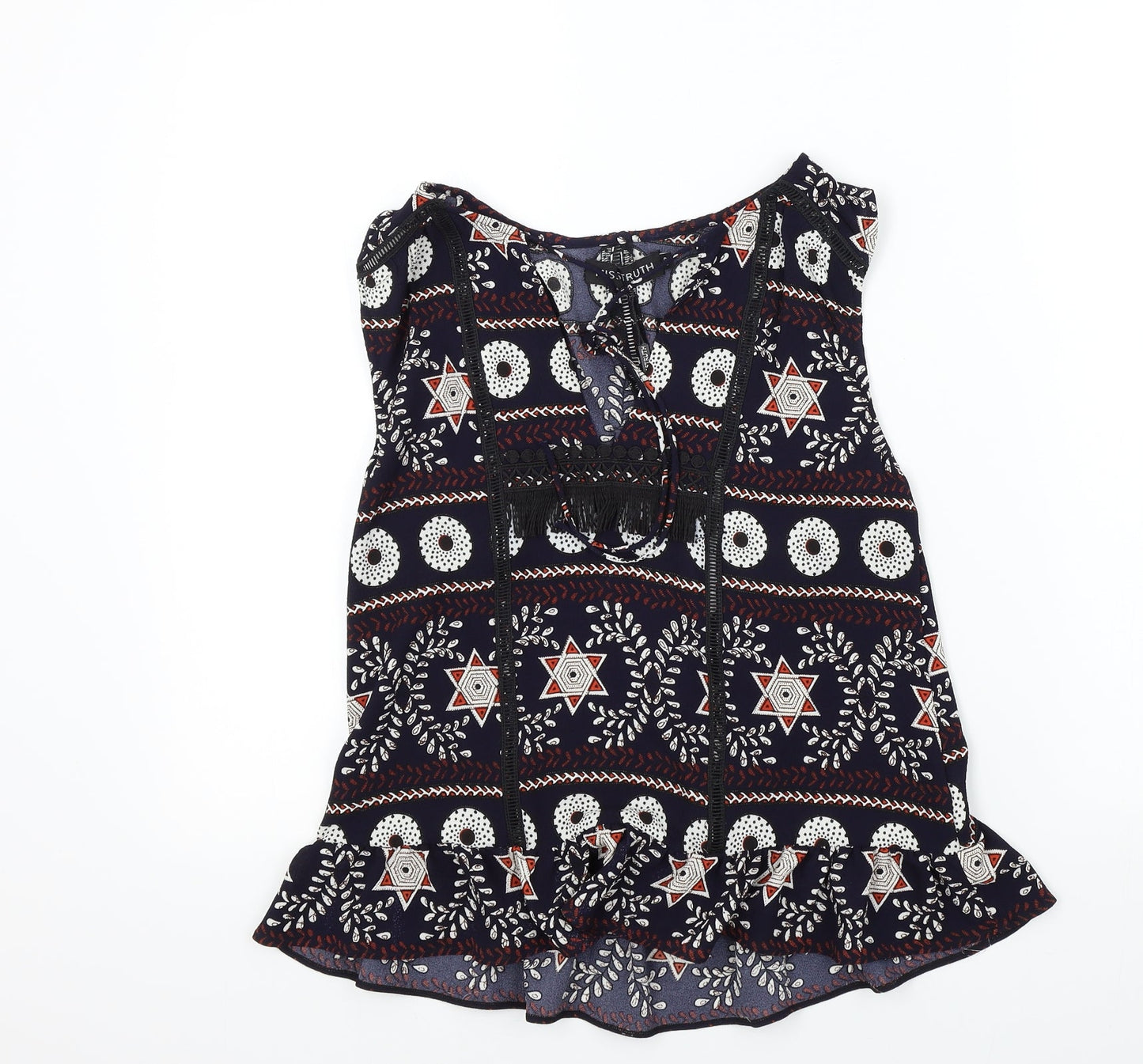 MISSTRUTH Womens Blue Geometric  Basic Blouse Size 8