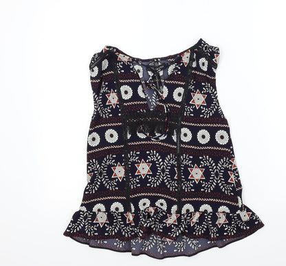 MISSTRUTH Womens Blue Geometric  Basic Blouse Size 8