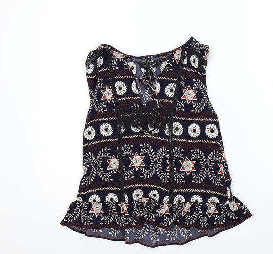 MISSTRUTH Womens Blue Geometric  Basic Blouse Size 8