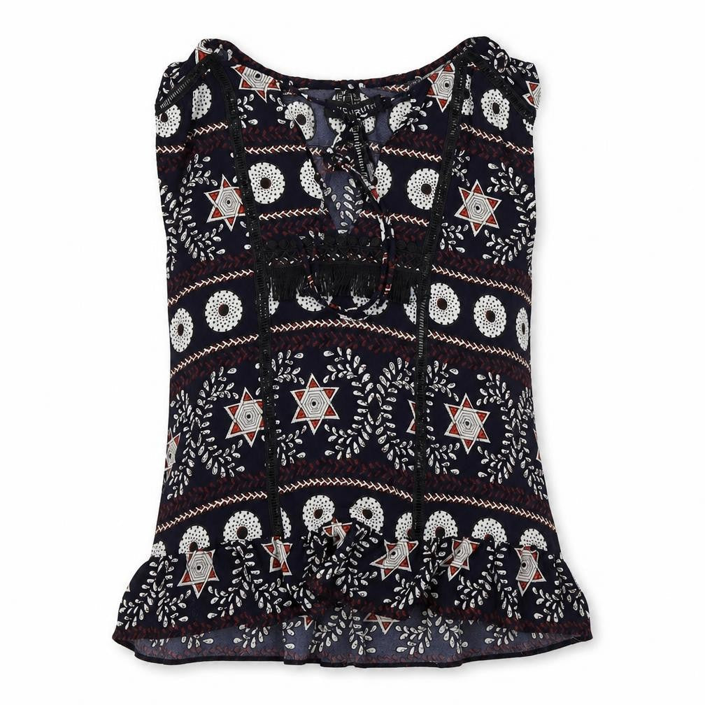 MISSTRUTH Womens Blue Geometric  Basic Blouse Size 8