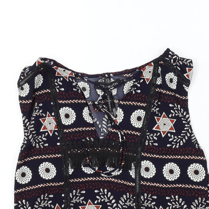 MISSTRUTH Womens Blue Geometric  Basic Blouse Size 8