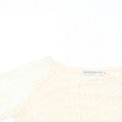 RAVI FAMOUSE Womens White Geometric  Basic Blouse Size 8