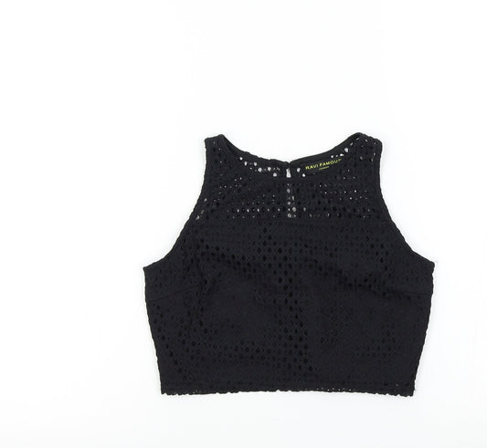 RAVI FAMOUS Womens Black Colourblock  Basic T-Shirt Size 8