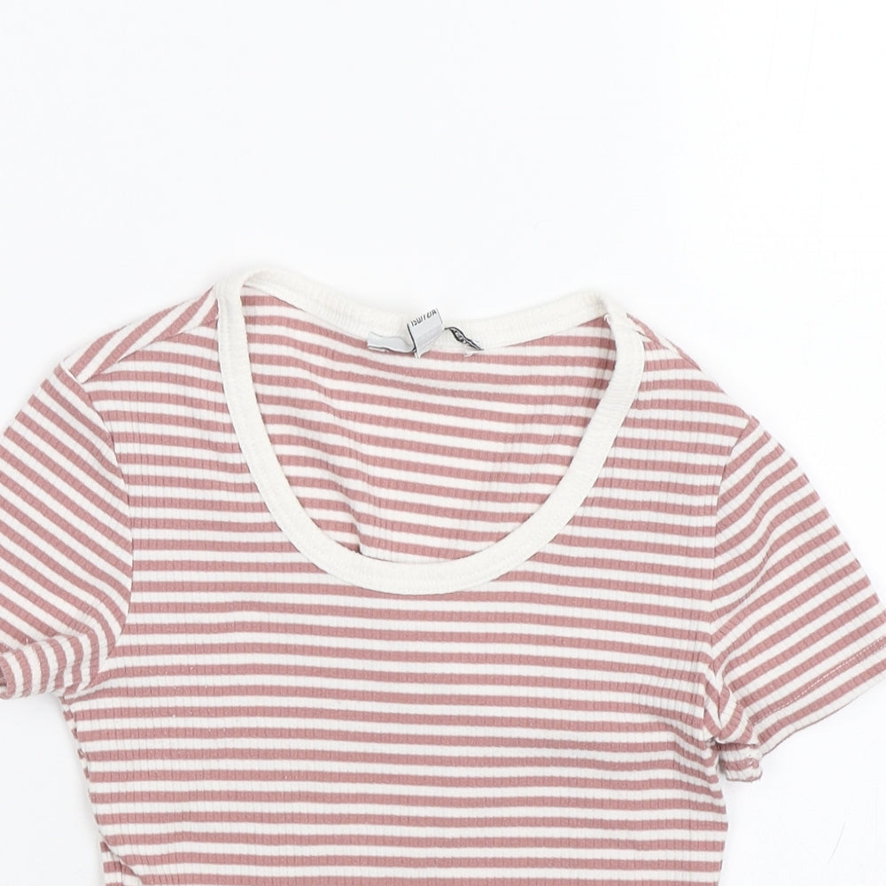TALLY WEiJL Womens Pink Striped  Basic T-Shirt Size 2XS
