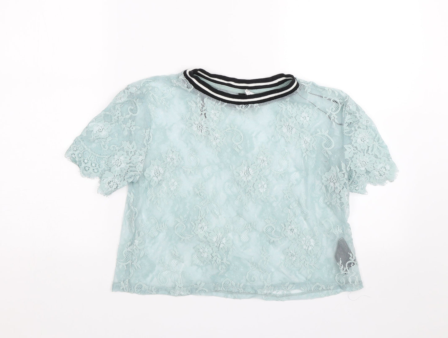 H&M Womens Blue Floral Lace Basic T-Shirt Size S  - Transparent