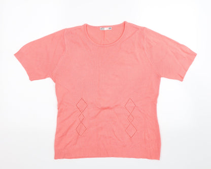 Additional front view of EA women’s pink argyle/diamond basic t-shirt, size M