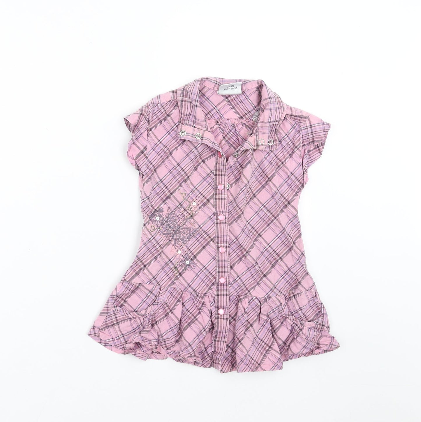 NEXT Girls Purple Check  Basic Blouse Size 3 Years  - Embroidered detail