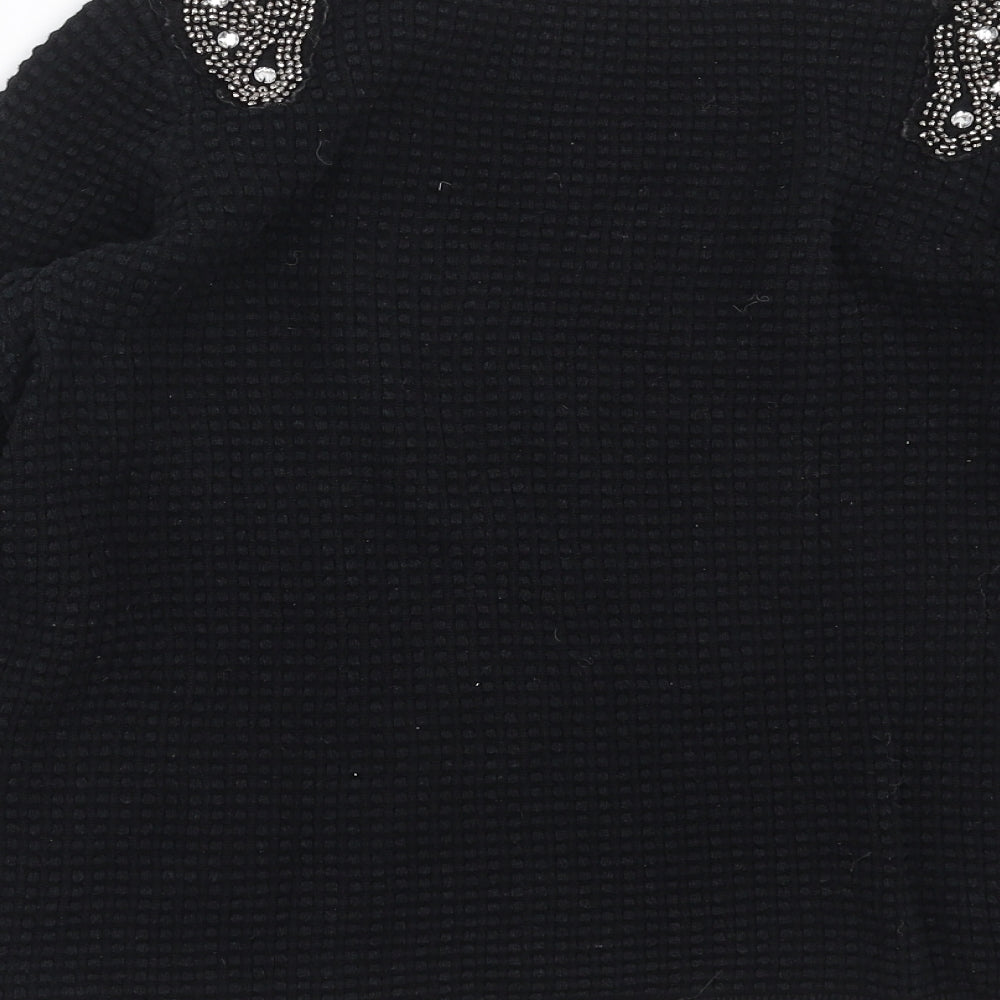 Sfera Womens Black Geometric  Pullover Jumper Size M  - beaded
