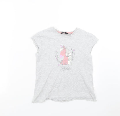 Additional front view of George girls’ grey basic t-shirt, size 9-10, years - unicorn
