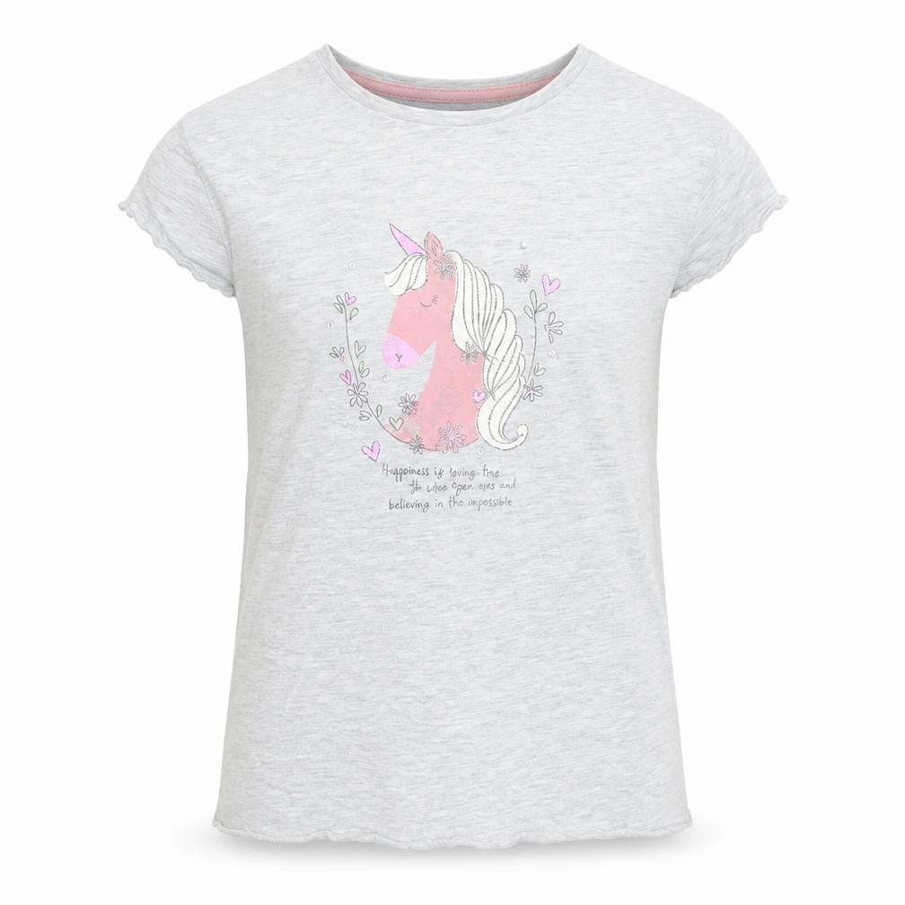 George Girls Grey   Basic T-Shirt Size 9-10 Years  - unicorn
