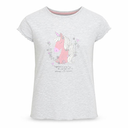 Front view of George girls’ grey basic t-shirt, size 9-10, years - unicorn