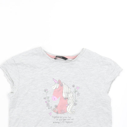 Close-up detail of George girls’ grey basic t-shirt, size 9-10, years - unicorn