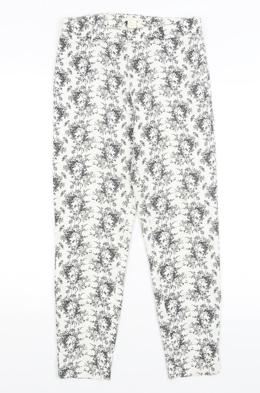 H&M Womens White Floral  Trousers  Size 8 L26 in