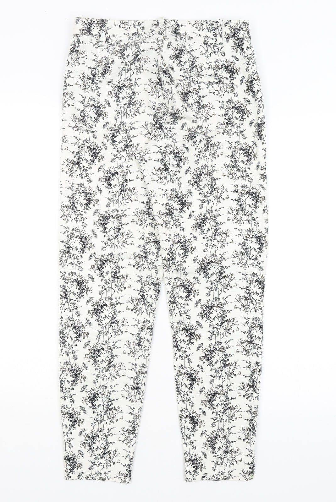 H&M Womens White Floral  Trousers  Size 8 L26 in