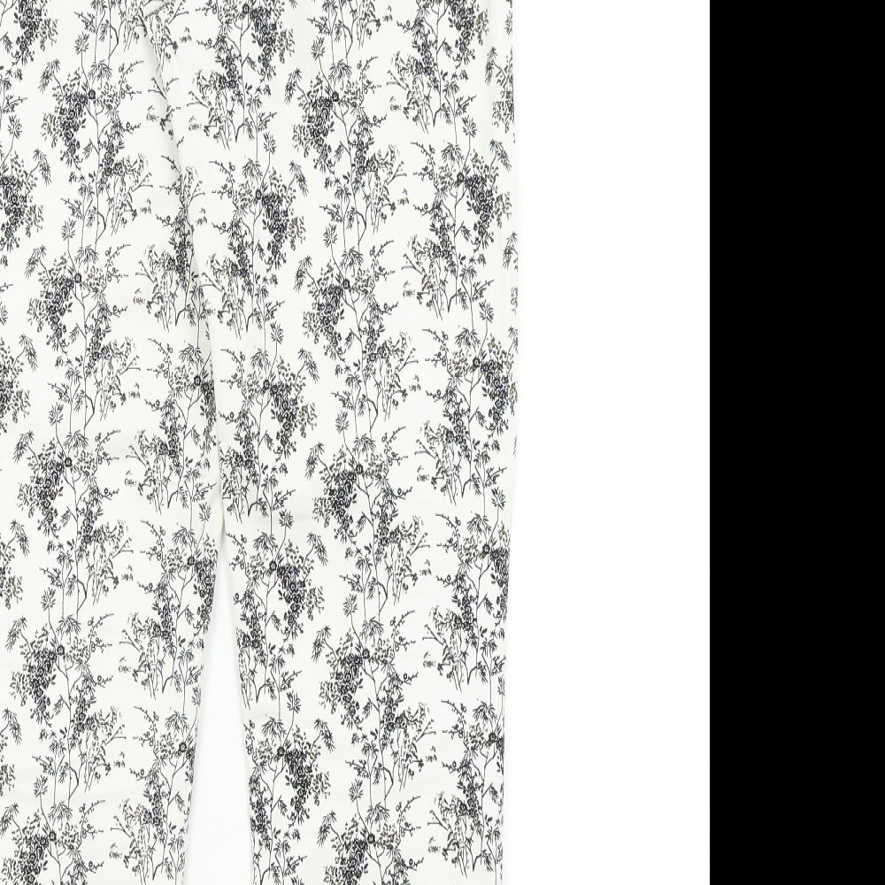 H&M Womens White Floral  Trousers  Size 8 L26 in