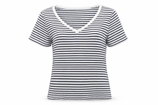 F&F Womens White Striped  Basic T-Shirt Size 8