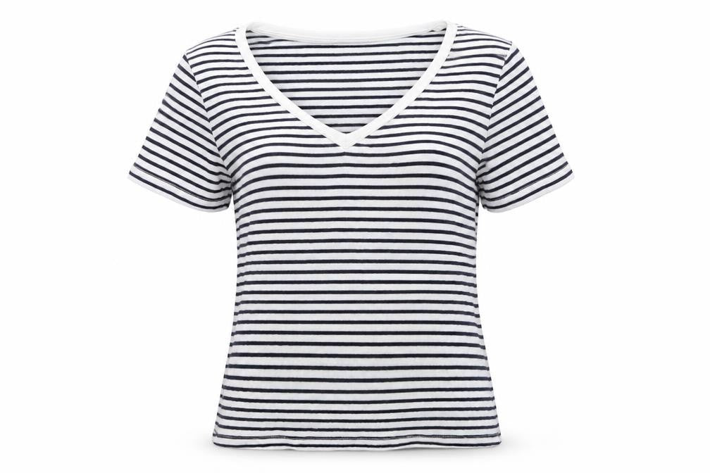F&F Womens White Striped  Basic T-Shirt Size 8