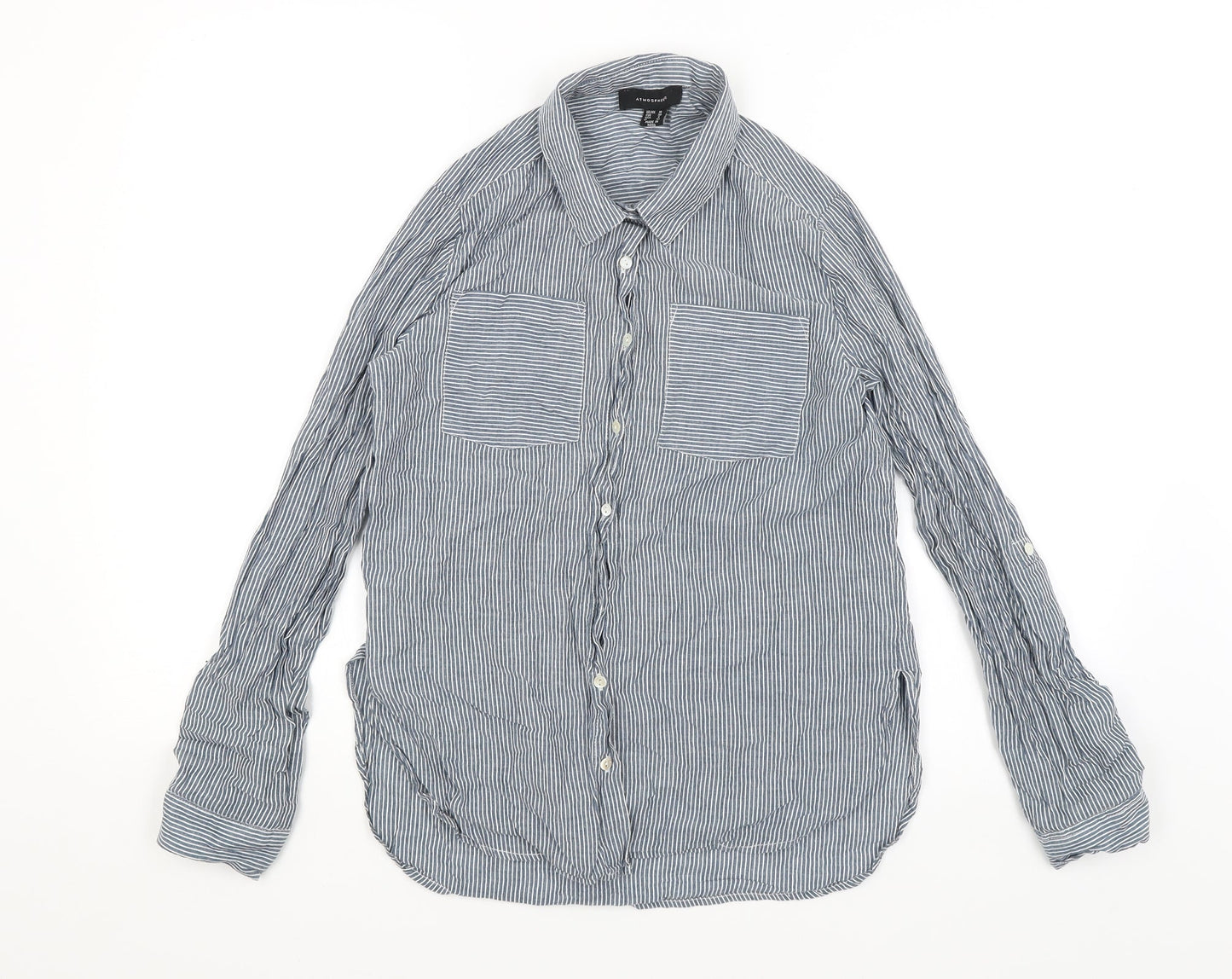 Atmosphere Womens Blue Striped  Basic Button-Up Size 10