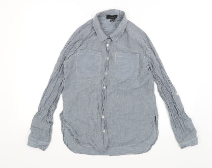 Additional front view of Atmosphere women’s blue striped basic button-up, size UK 10