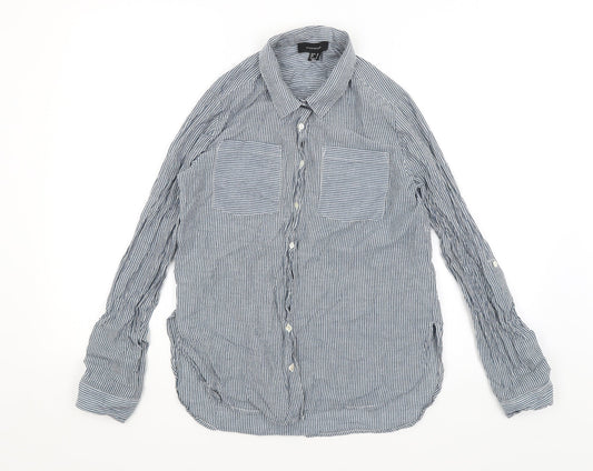 Atmosphere Womens Blue Striped  Basic Button-Up Size 10