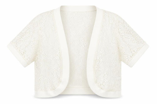 Front view of Abollria women’s white floral cardigan jumper, size M
