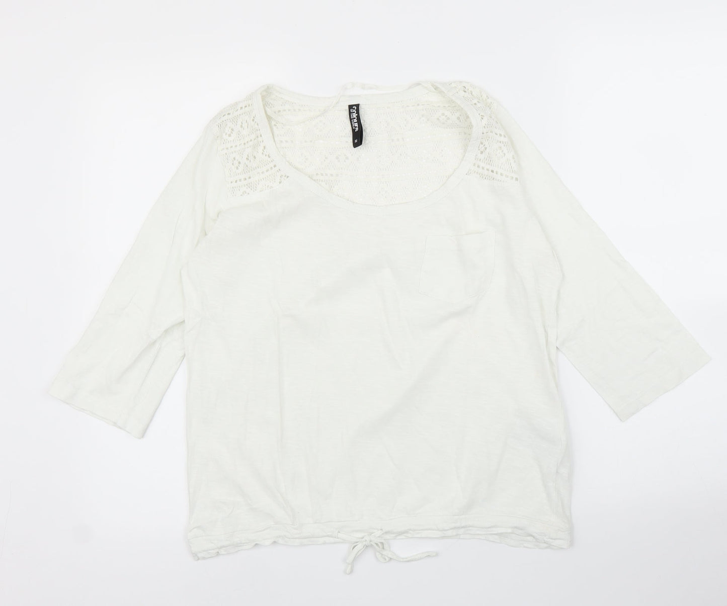 Colours of The World Womens White Geometric  Basic Blouse Size M