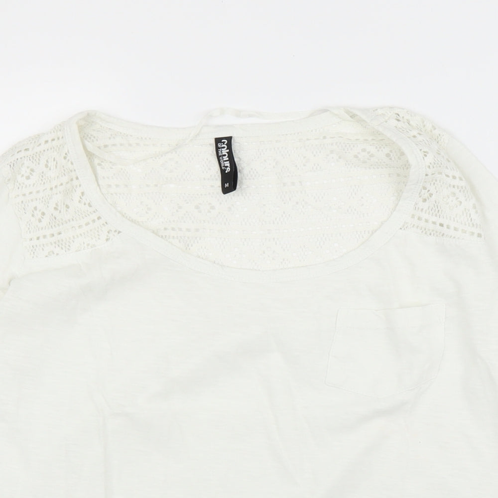Colours of The World Womens White Geometric  Basic Blouse Size M