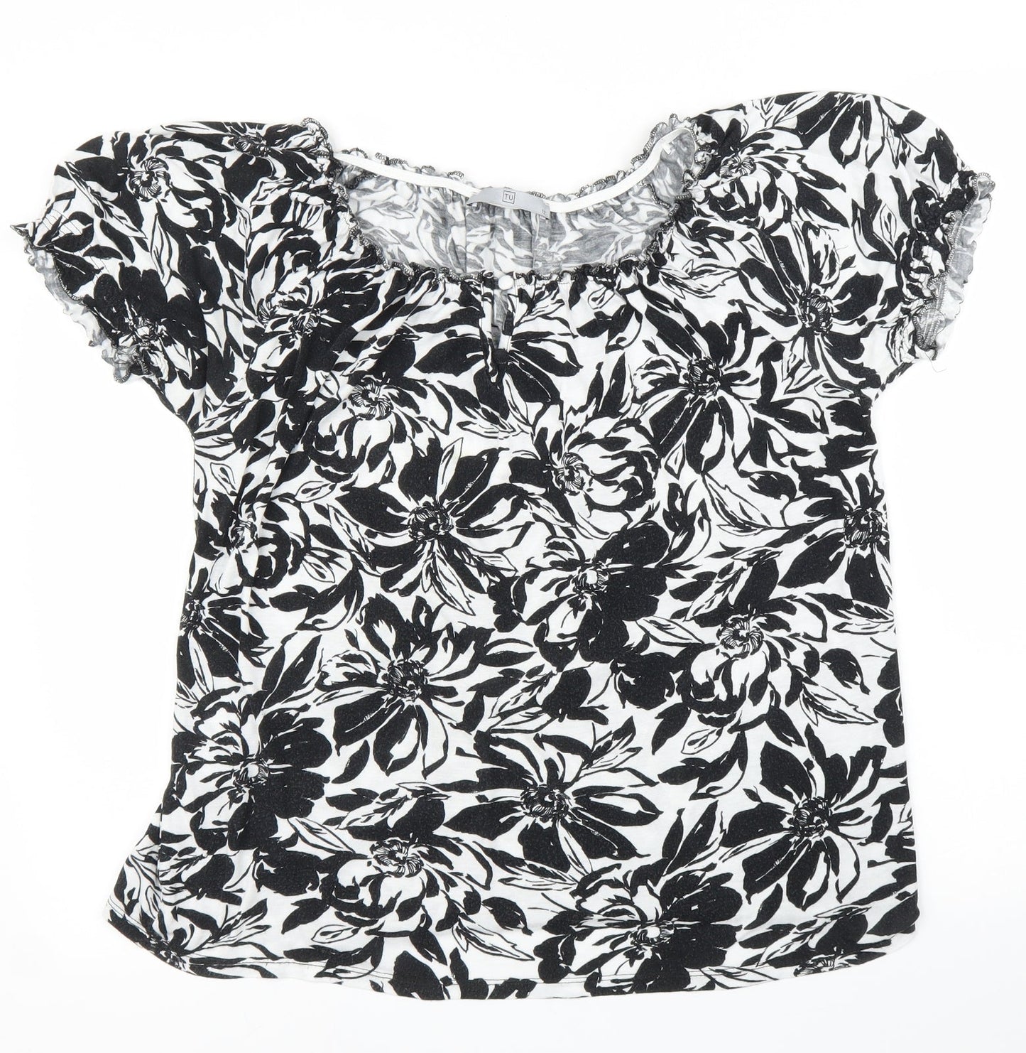 TU Womens Black Floral  Basic Blouse Size 12