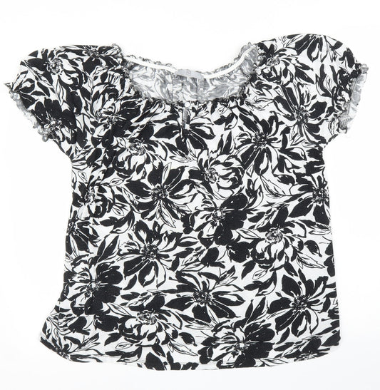 TU Womens Black Floral  Basic Blouse Size 12