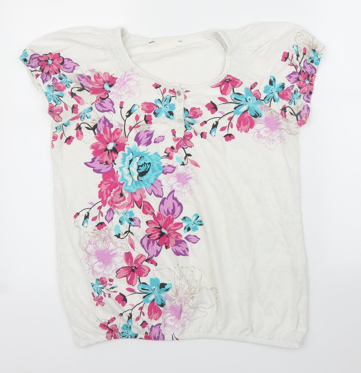Preworn Womens White Floral  Basic Blouse Size 12