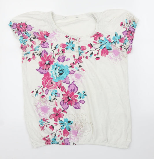 Preworn Womens White Floral  Basic Blouse Size 12