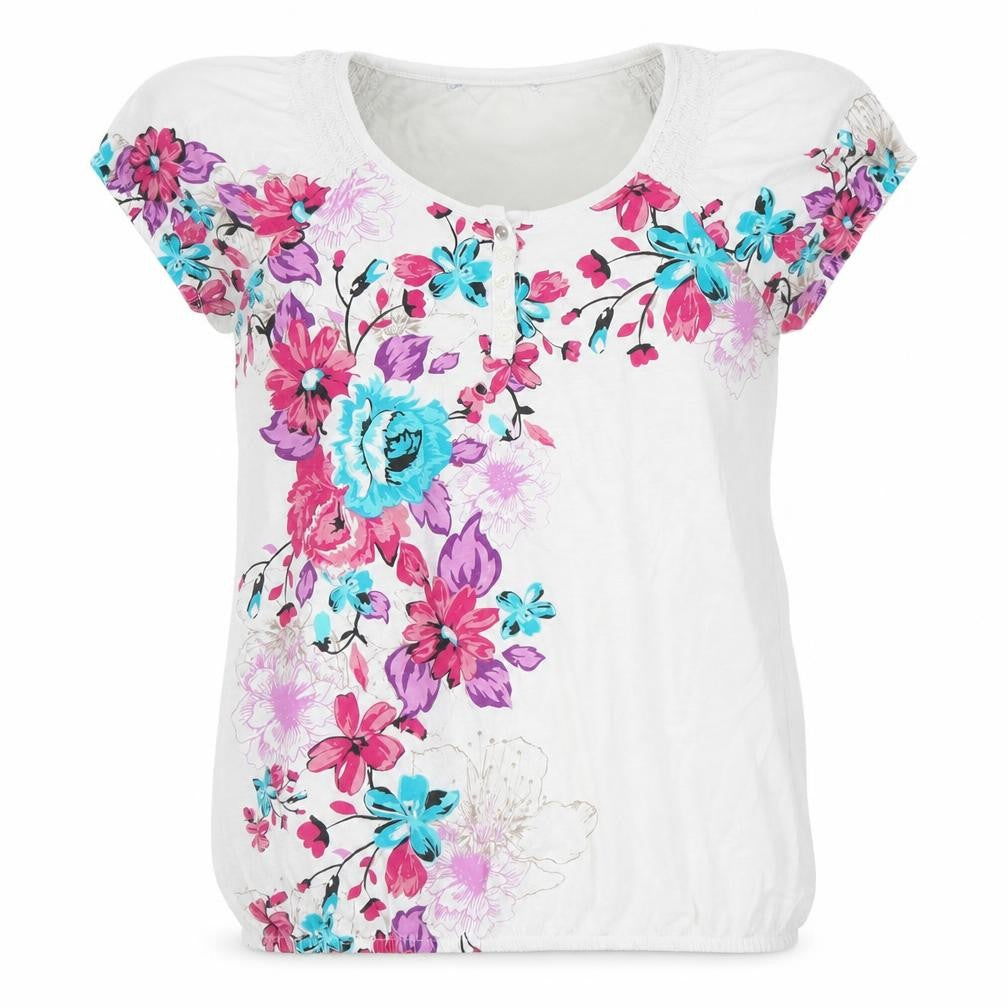 Preworn Womens White Floral  Basic Blouse Size 12