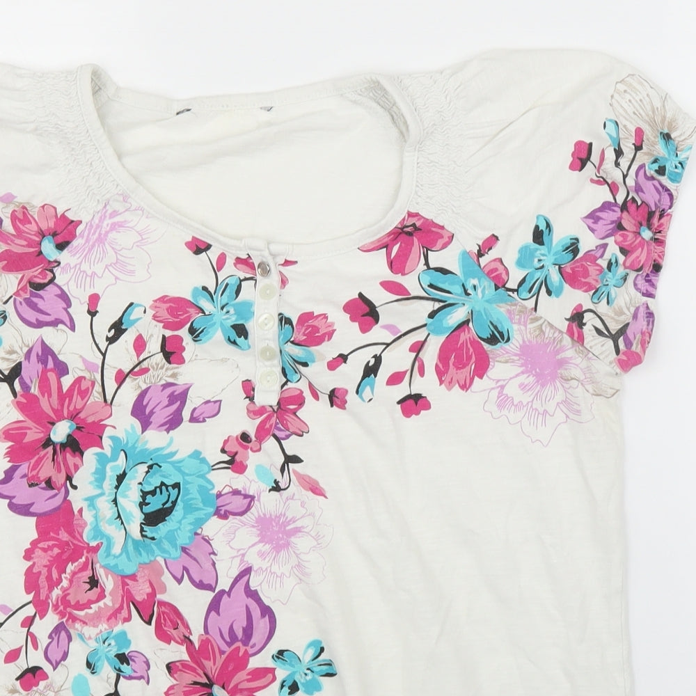 Preworn Womens White Floral  Basic Blouse Size 12