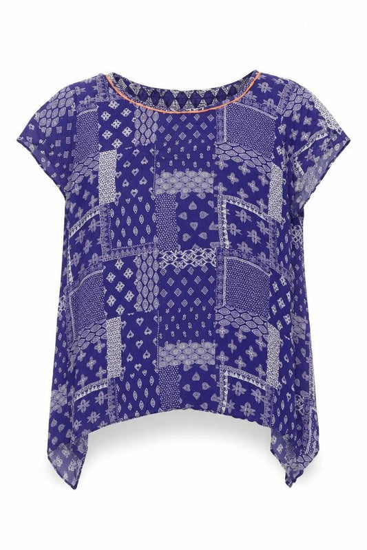 Tu Womens Blue Geometric  Basic T-Shirt Size 16
