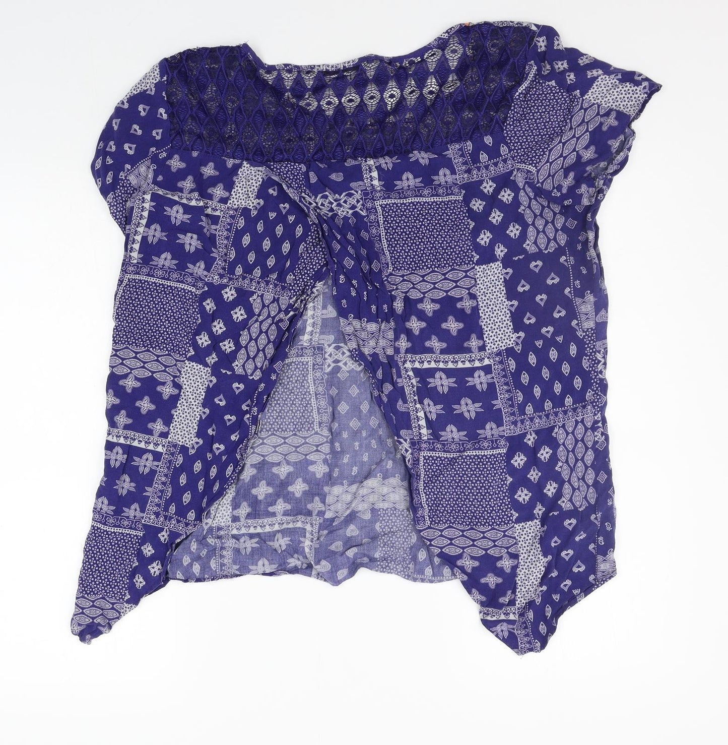 TU Womens Blue Geometric  Basic T-Shirt Size 16