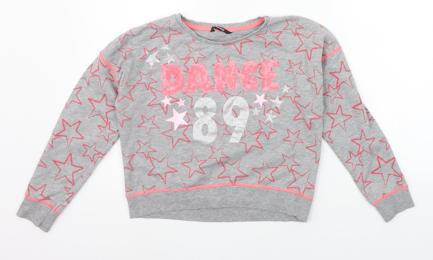 George Girls Grey Geometric  Pullover Jumper Size 10-11 Years  - details on chest