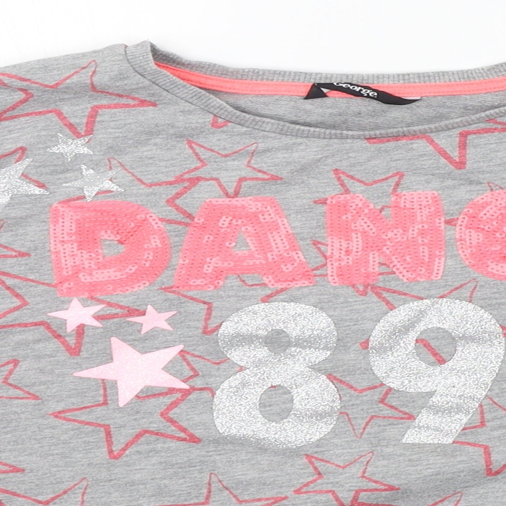 George Girls Grey Geometric  Pullover Jumper Size 10-11 Years  - details on chest
