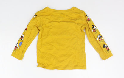 Back view of Primark girls’ yellow geometric basic t-shirt, size 12-18, months - mickey mouse