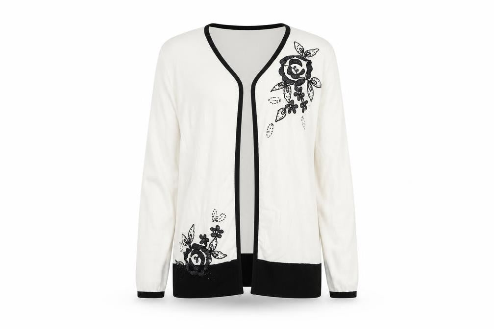 Frank Saul White Geometric Knit Cardigan Jumper Size L