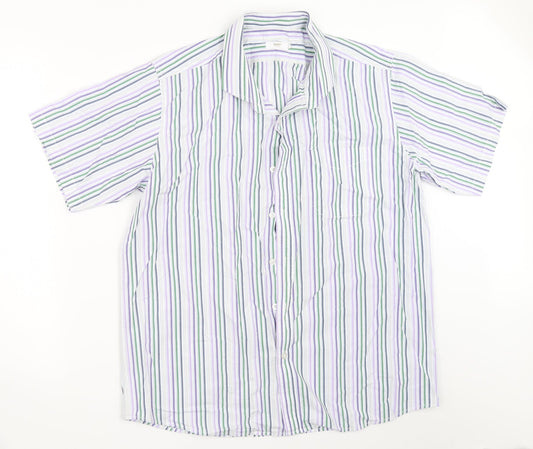 Cotton Traders Mens White Striped   Button-Up Size L