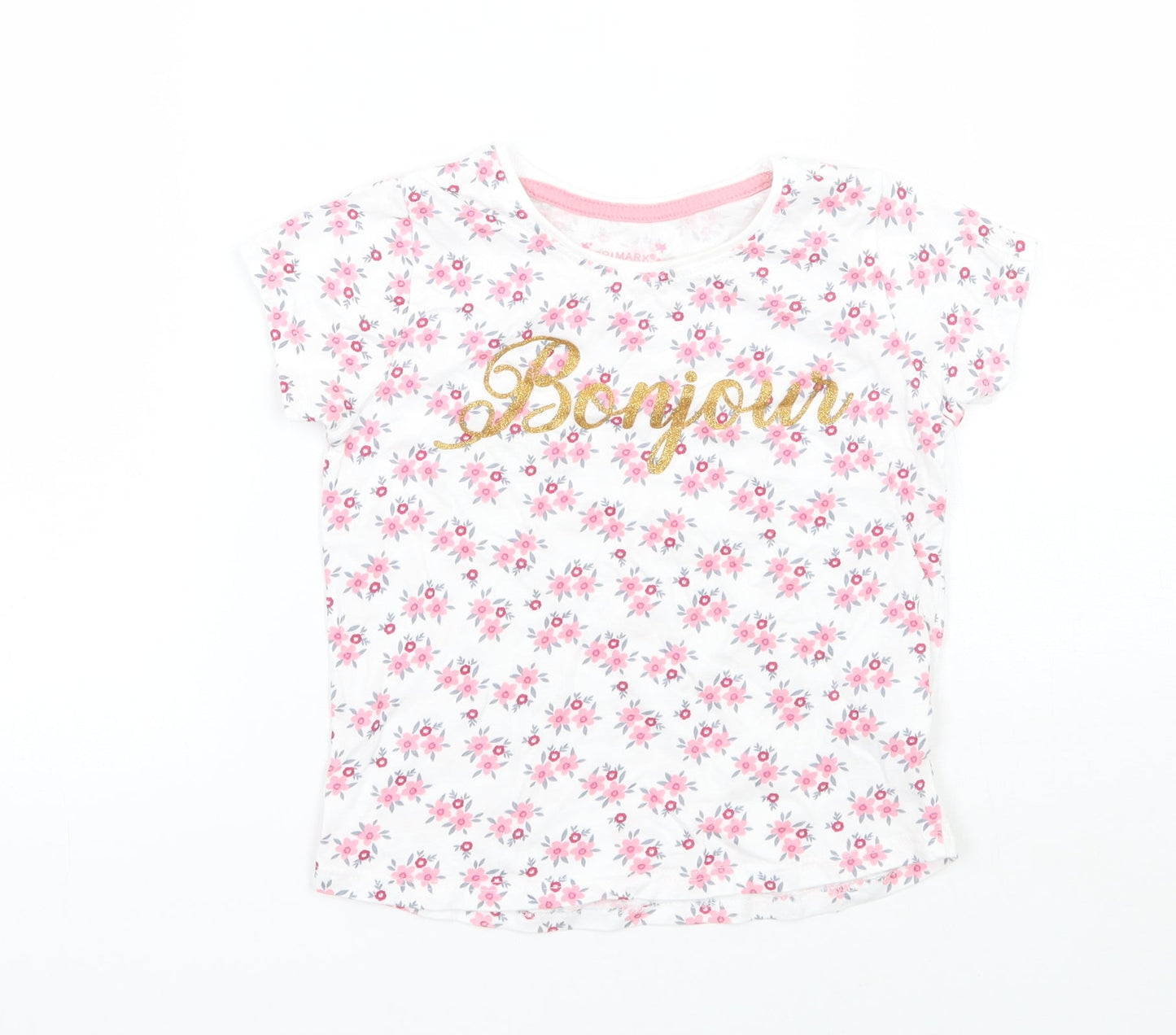 Primark Girls White Floral  Basic T-Shirt Size 3-4 Years