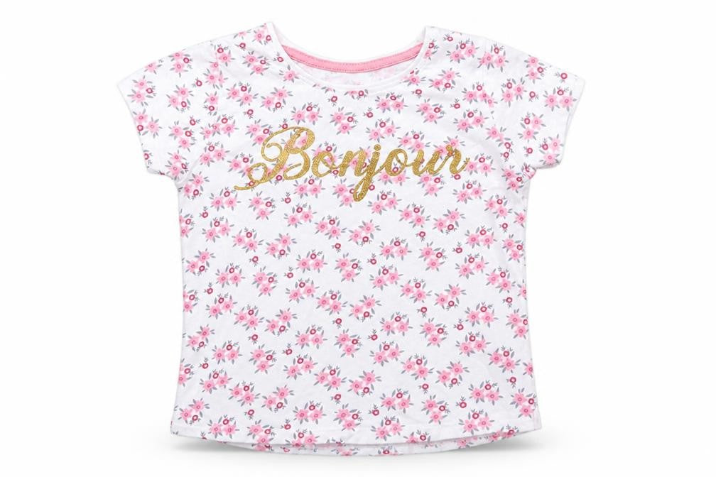 Primark Girls White Floral  Basic T-Shirt Size 3-4 Years