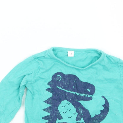 Close-up detail of Preworn Baby Green Basic T-Shirt, size 6-9, Months