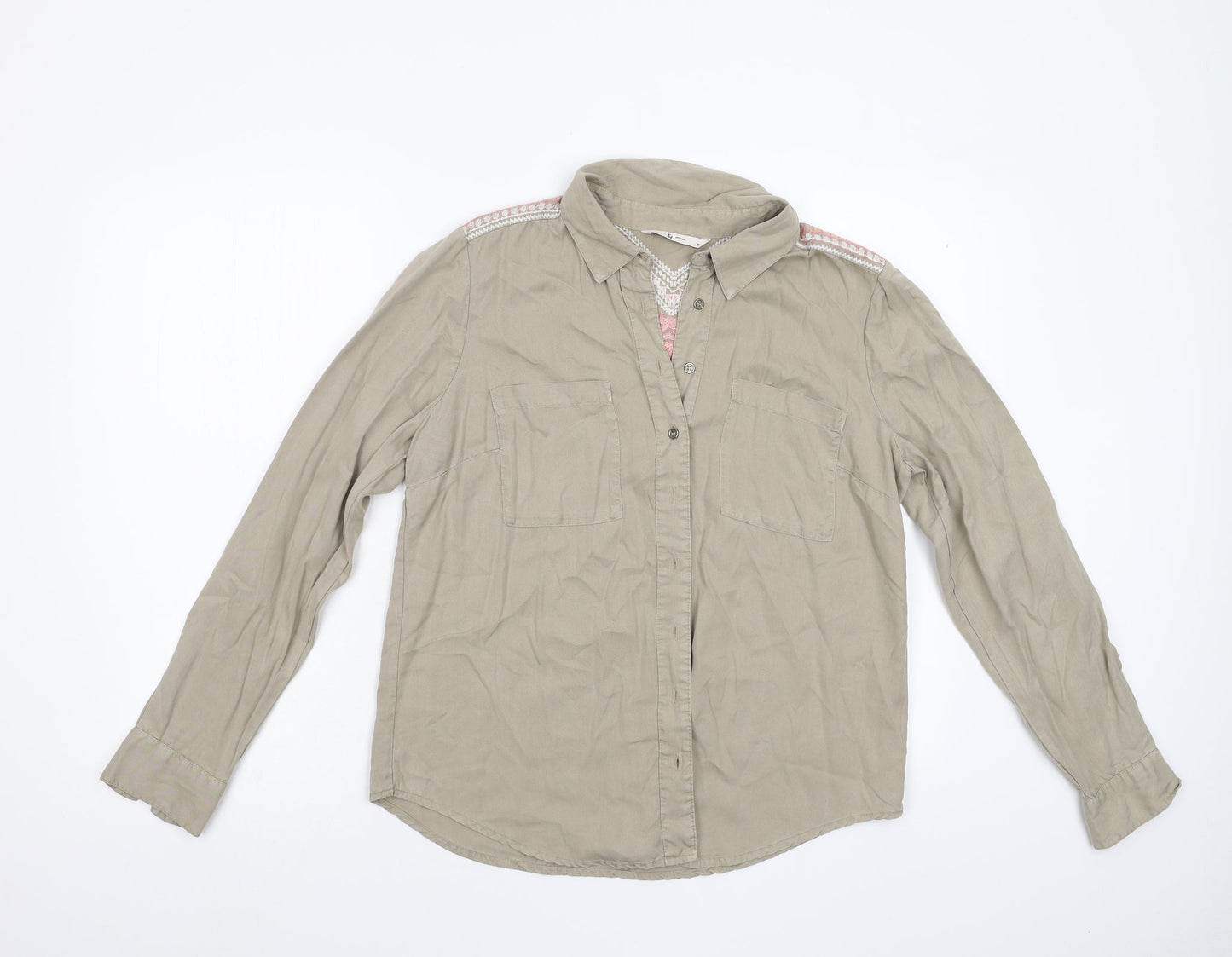 TU Womens Beige Geometric  Basic Button-Up Size 10