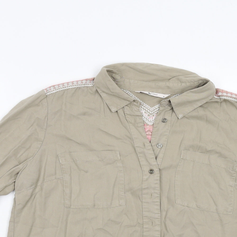 TU Womens Beige Geometric  Basic Button-Up Size 10