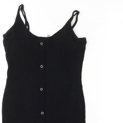 Close-up detail of ASOS women’s black basic button-up, size UK 8