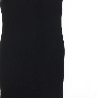 Brand and care label for ASOS women’s black basic button-up, size UK 8