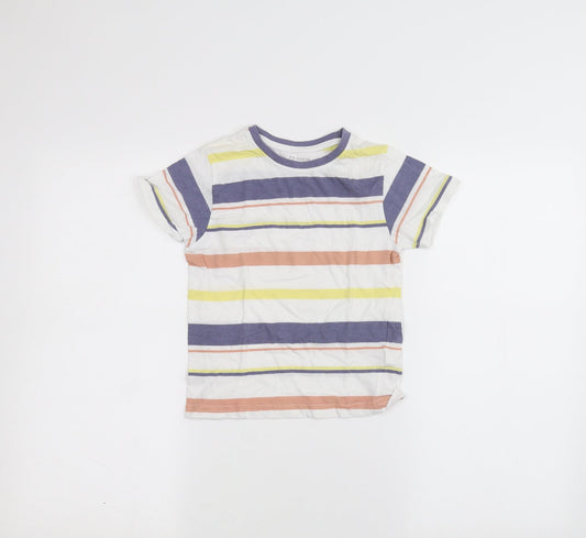 Primark Girls White Striped  Basic T-Shirt Size 5-6 Years