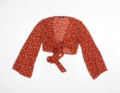Preloved raylosen Womens Orange Floral  Basic Blouse Size M - Front