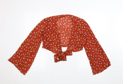 Preloved raylosen Womens Orange Floral  Basic Blouse Size M - Back